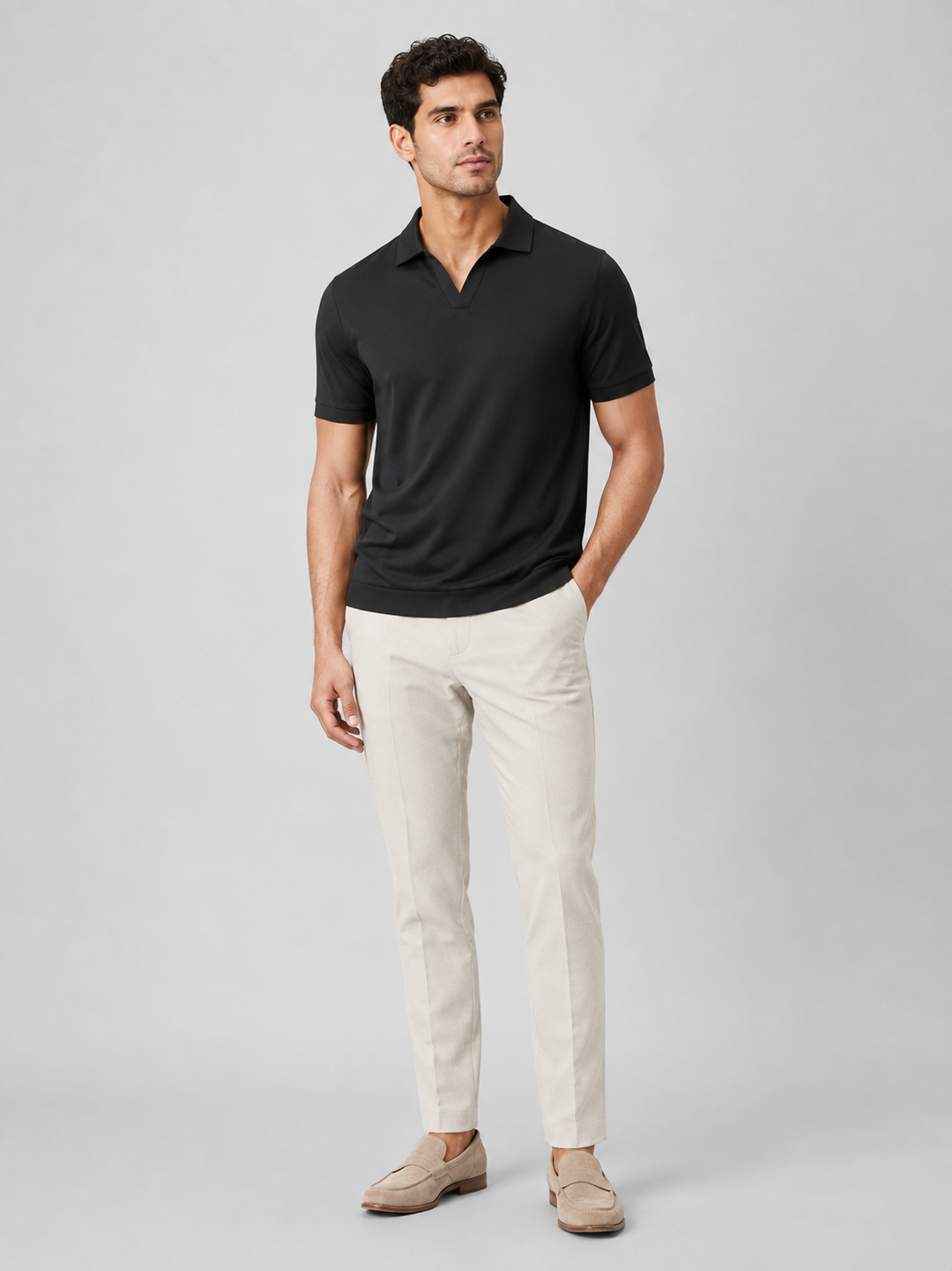 Black silky touch polo shirt for men lightweight breathable vacation and summer wear