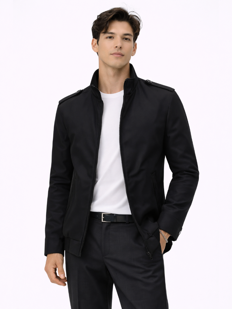 Men’s Stand Collar Trench Jacket Slim Fit Lightweight Business Coat Tailored Outerwear for Office, Travel and Smart Casual Wear