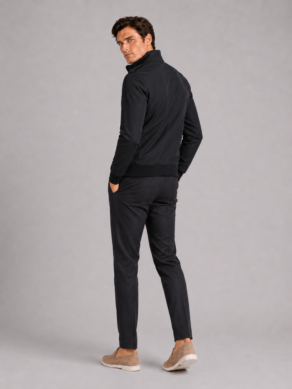 Men’s black stand collar business coat lightweight tailored jacket for modern smart casual outfits