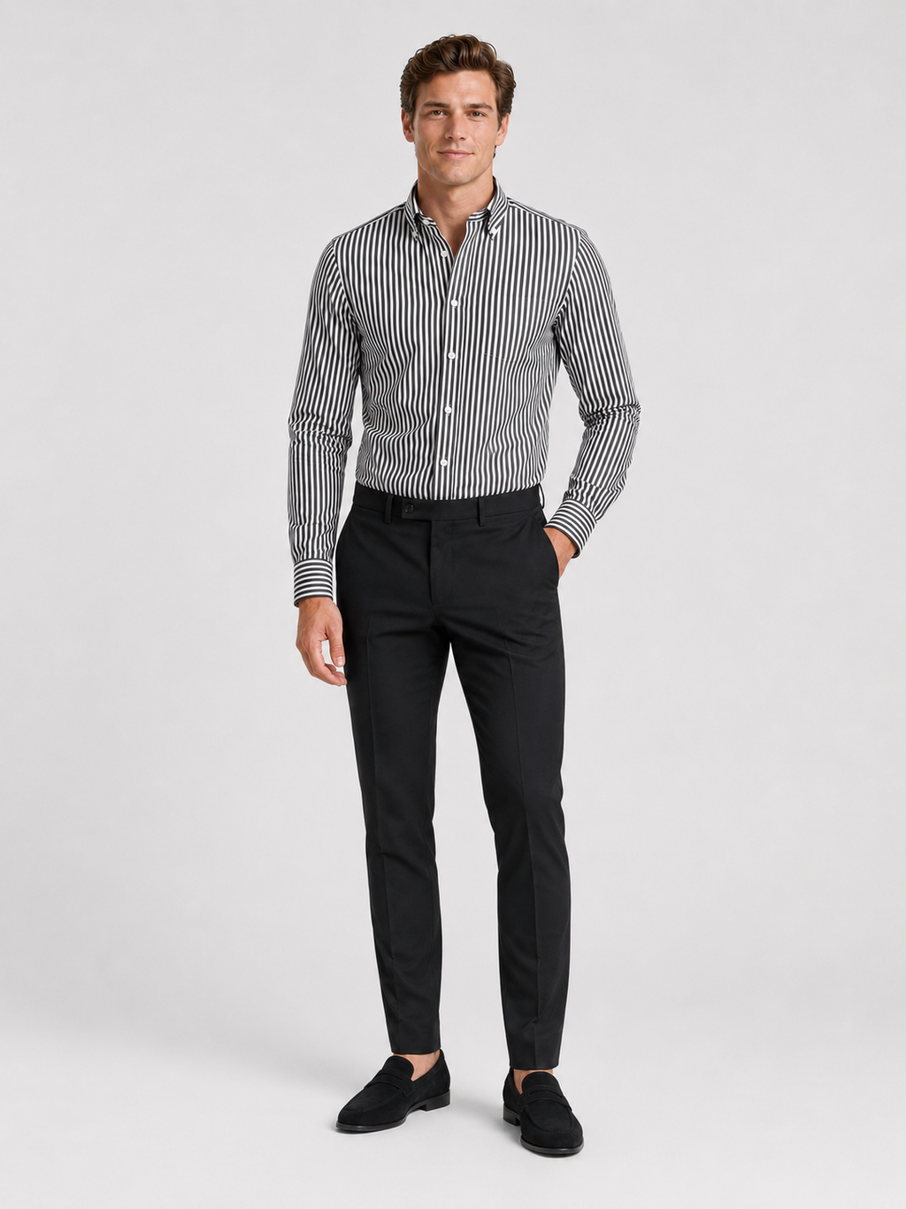 Black striped button down shirt for men slim fit office shirt for everyday wear