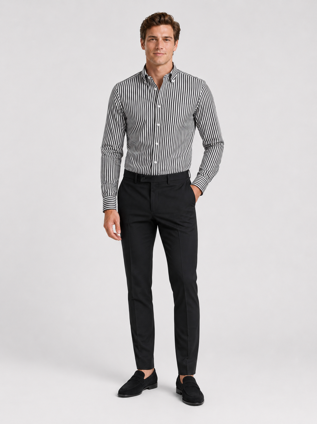 Black striped button down shirt for men slim fit office shirt for everyday wear
