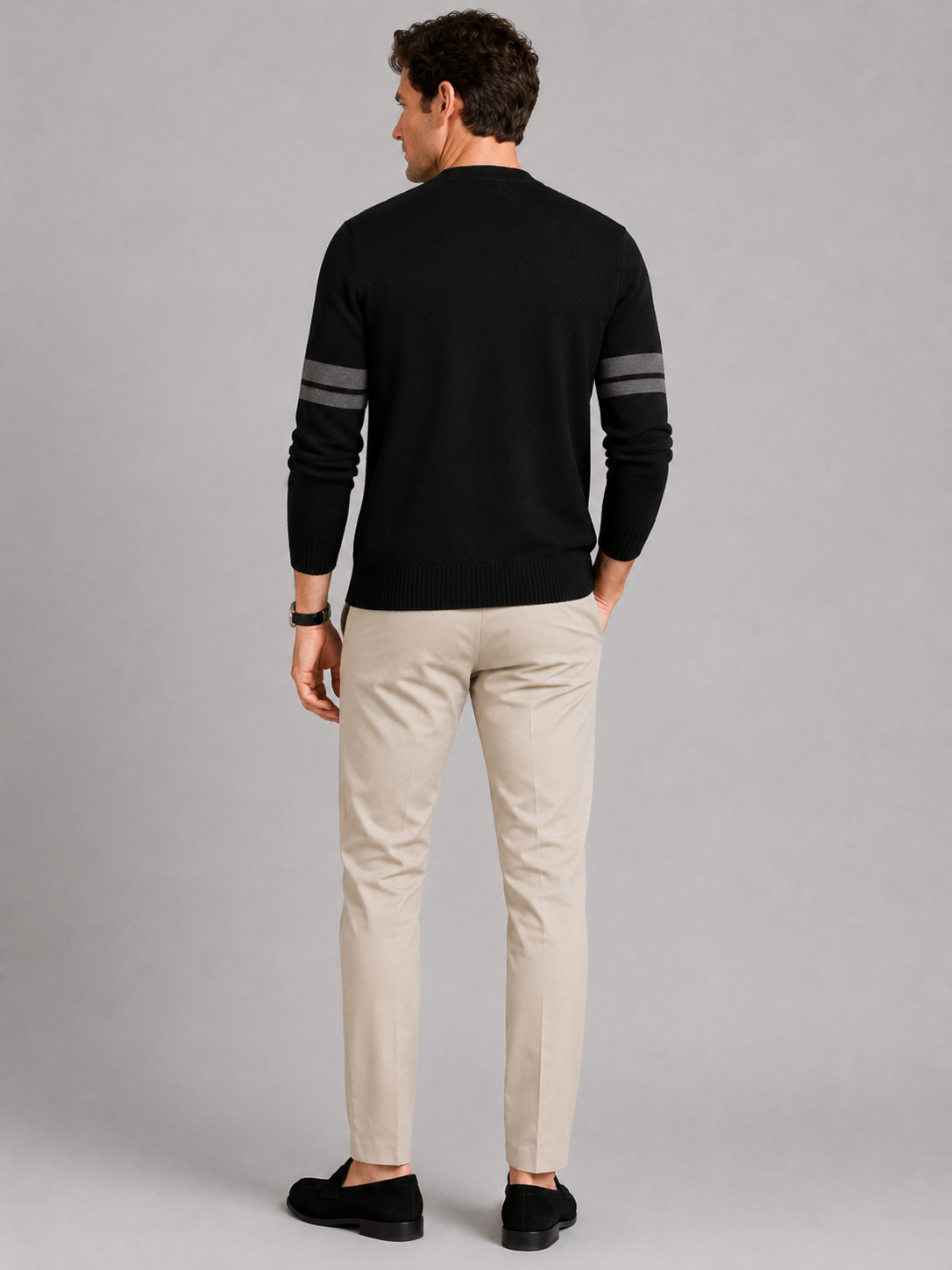 Men’s black color block knit cardigan comfortable long sleeve layer for business casual outfits