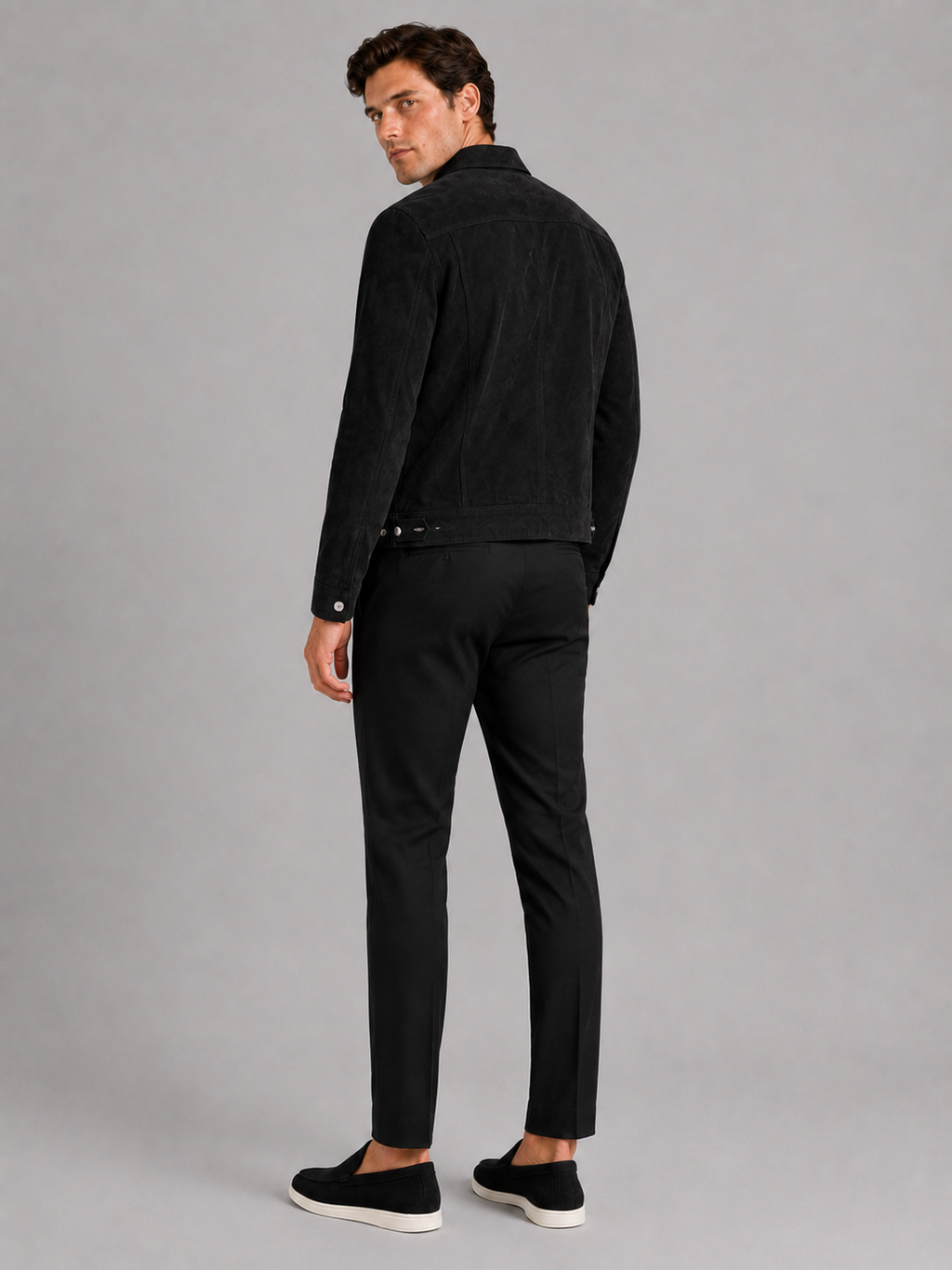 Men’s black casual suede jacket tailored fit for modern business casual outfits