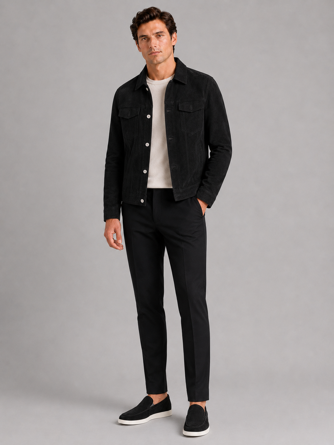 Black suede jacket for men slim fit lightweight outerwear for everyday fall wear