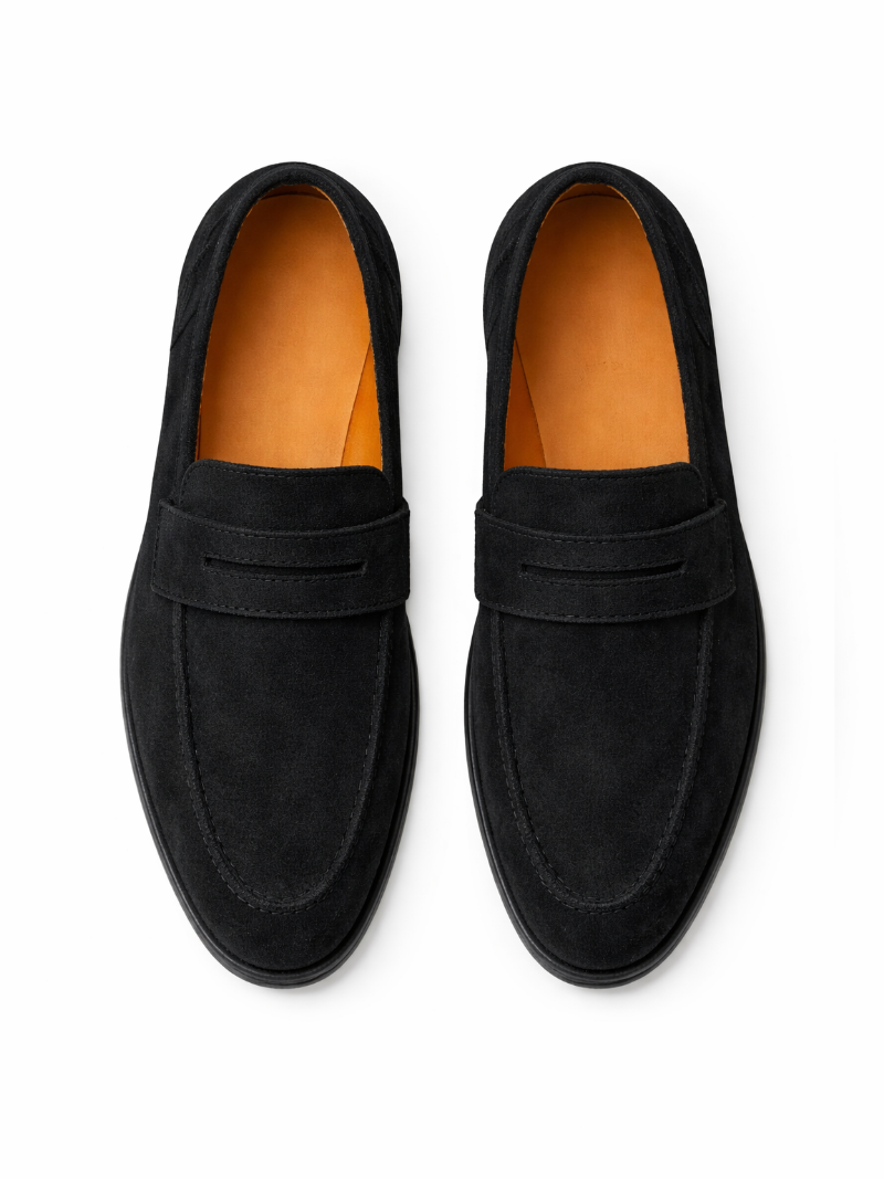 Men’s black suede leather loafers lightweight slip on shoes breathable comfortable everyday wear