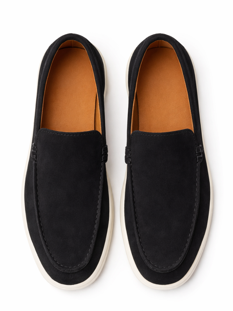 Black suede loafers for men, lightweight slip-on driving shoes soft comfortable casual footwear