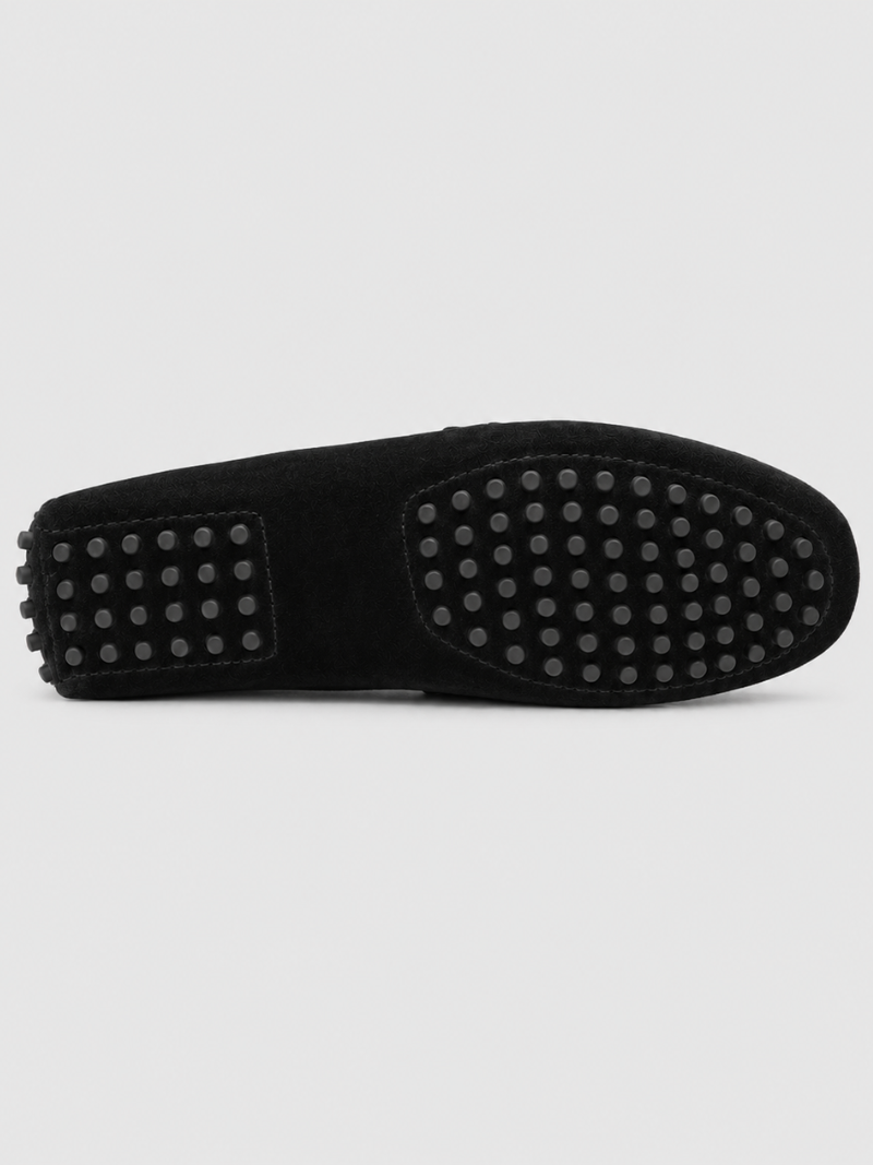 Black suede penny loafers lightweight driving shoes refined moc toe style for everyday wear