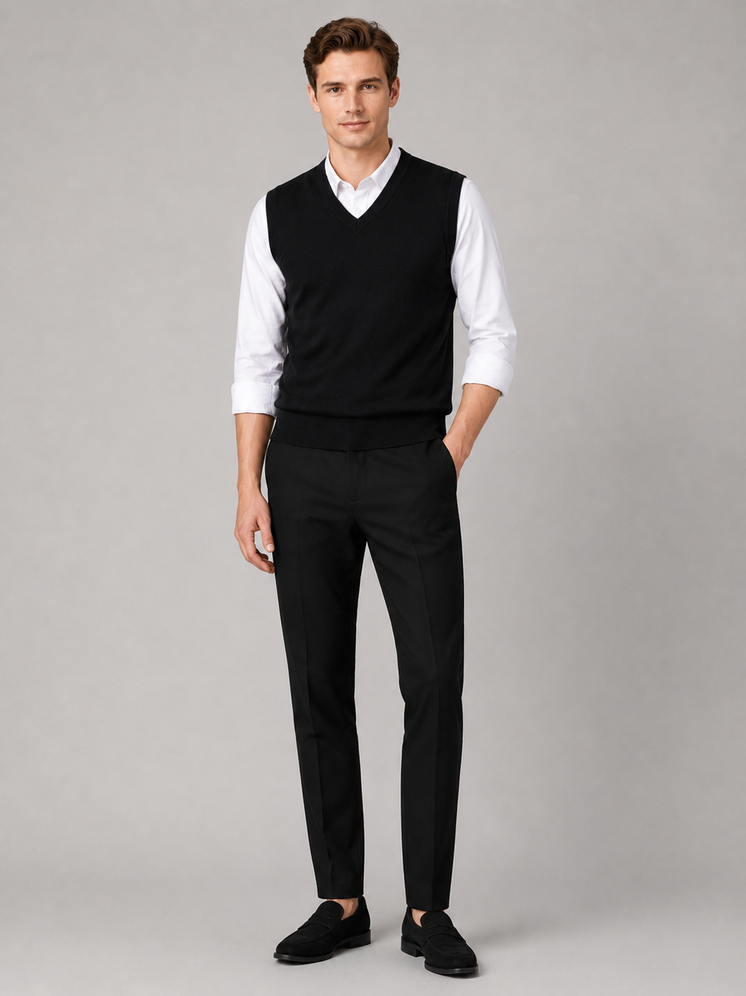 Men’s Sweater Vest V-Neck Solid Color Knit Fall Winter Layer for Business Casual and Everyday Wear