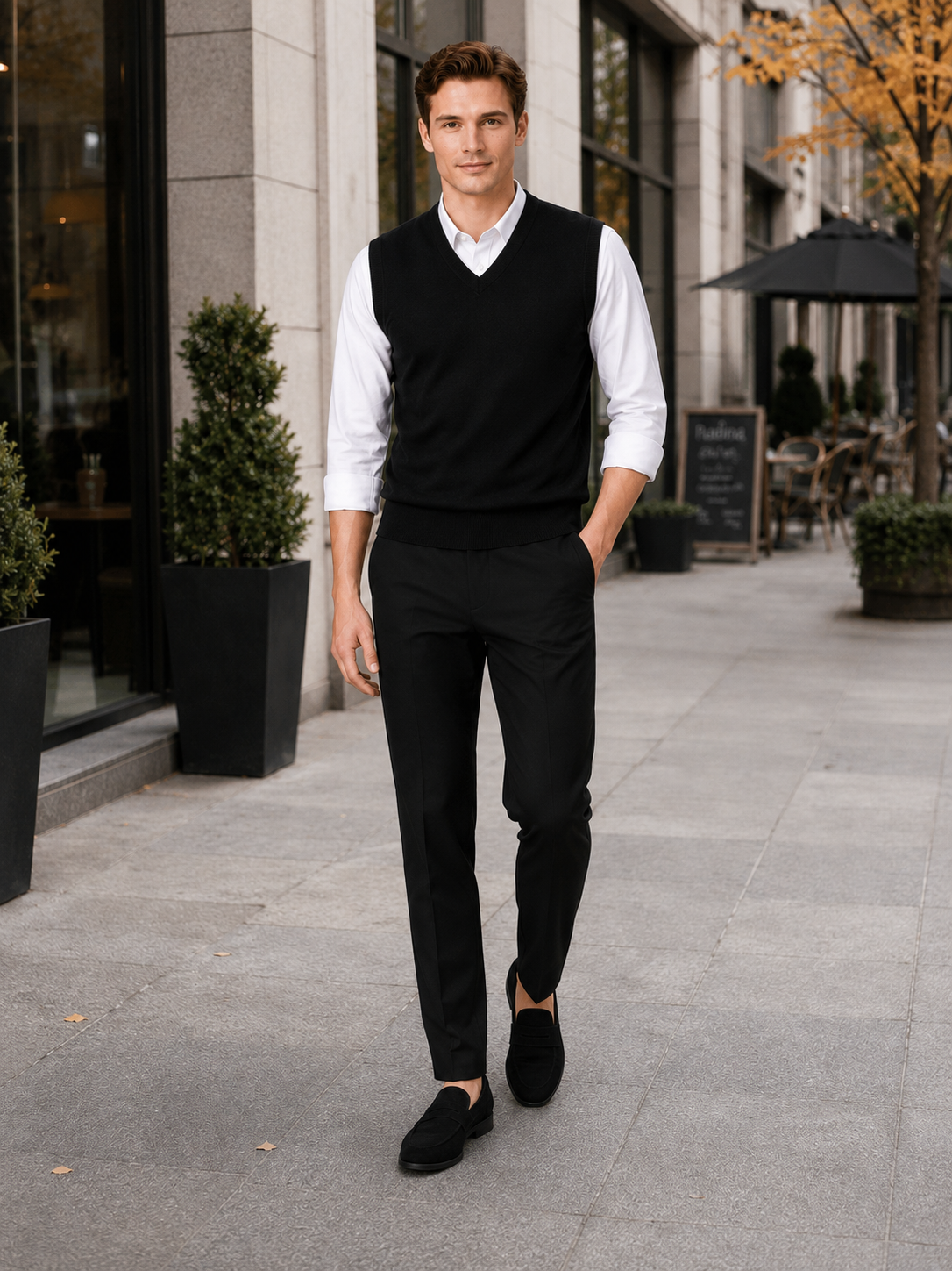 Men’s Sweater Vest V-Neck Solid Color Knit Fall Winter Layer for Business Casual and Everyday Wear