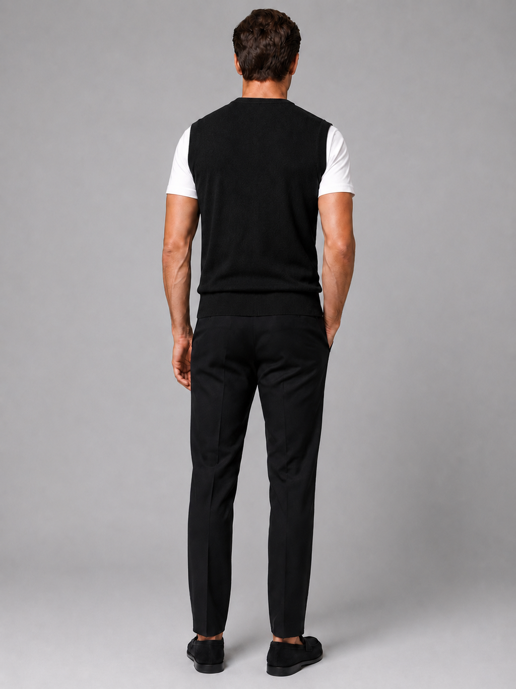 Men’s black knit sweater vest comfortable fall winter layer for office and casual outfits