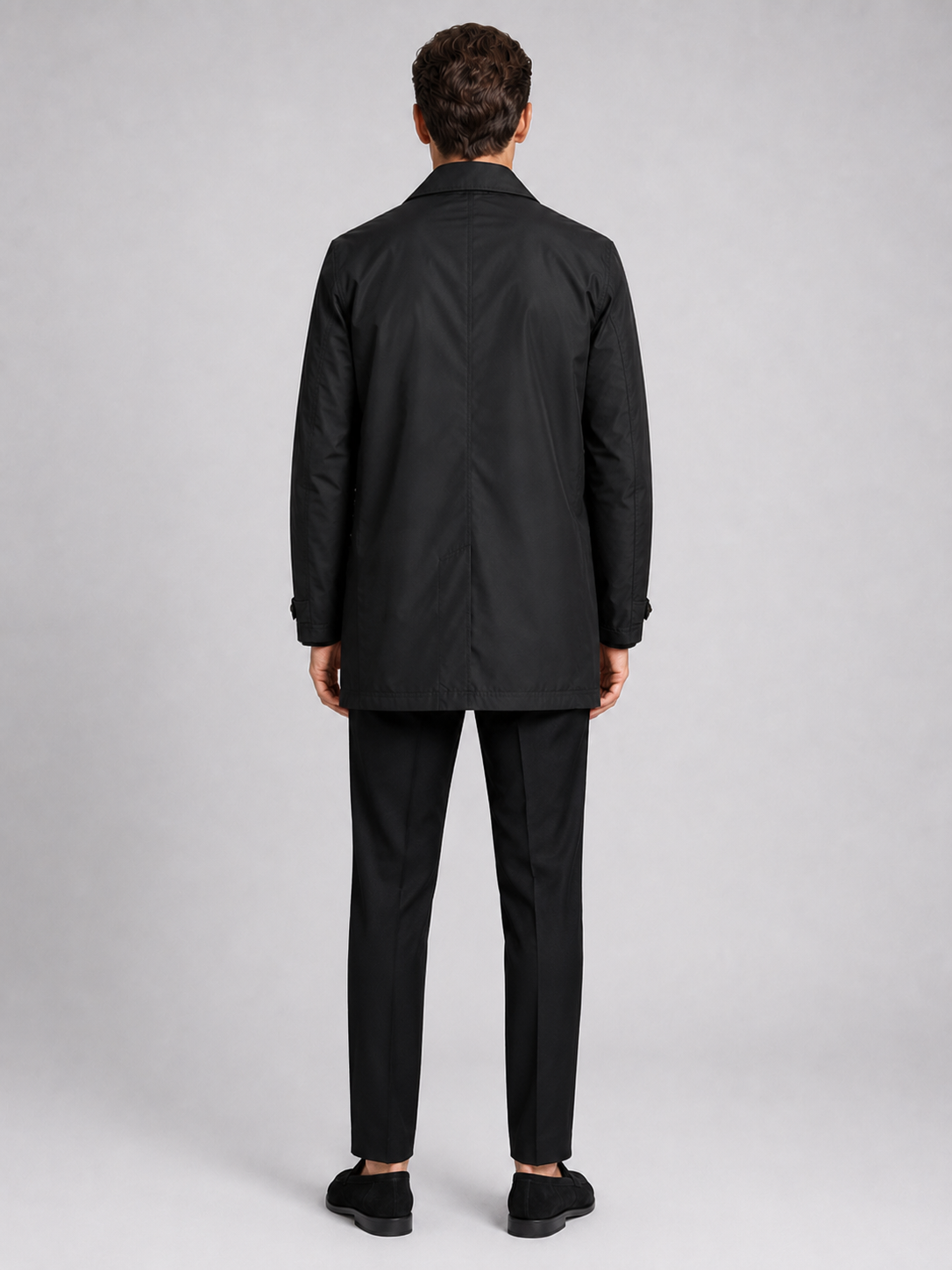 Men’s black button up trench coat comfortable fall winter coat for office and commuting outfits