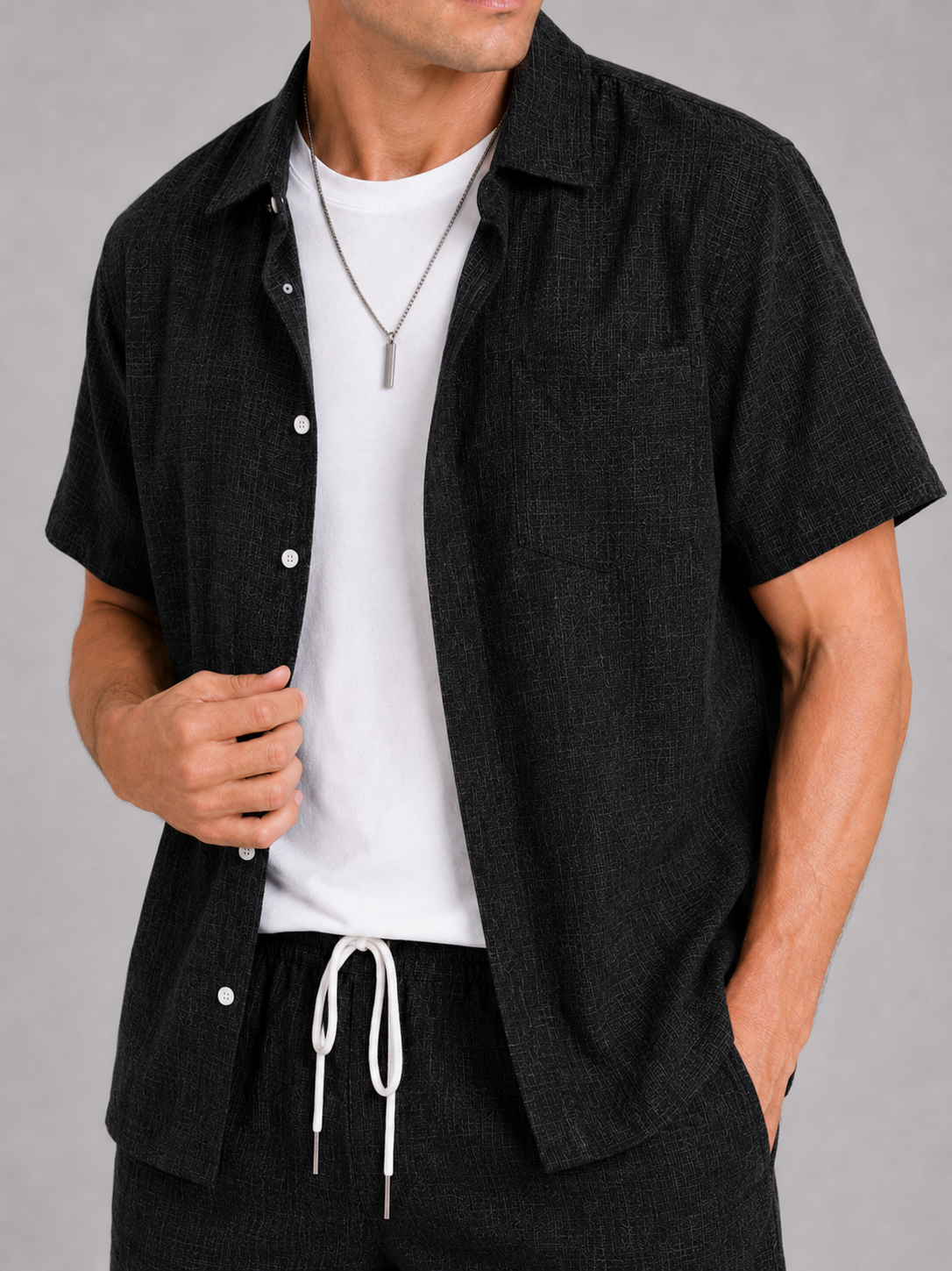 Men’s Two-Piece Set Short Sleeve Shirt and Shorts Breathable Loose Fit Summer Outfit for Vacation and Casual Wear