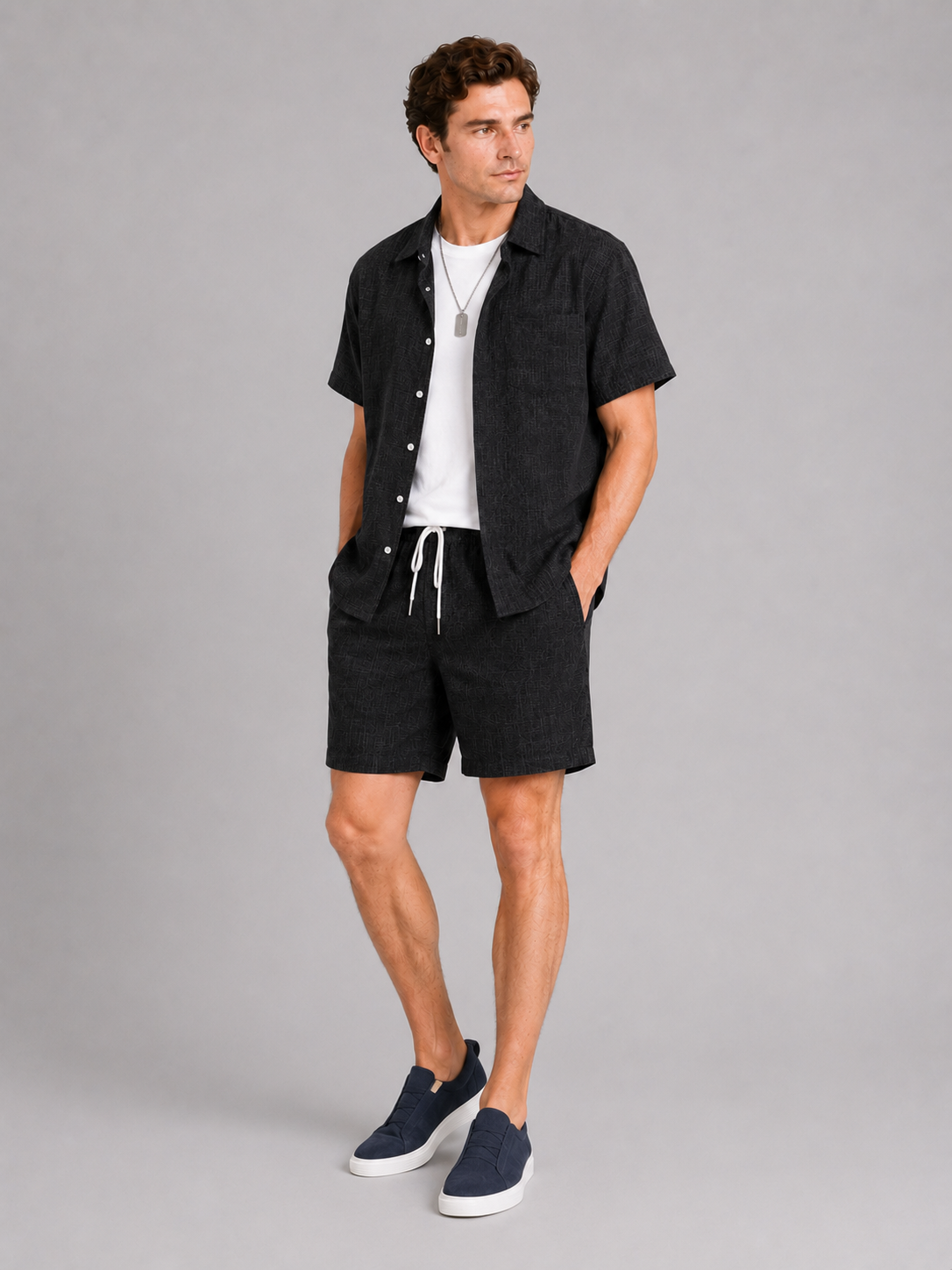 Men’s Two-Piece Set Short Sleeve Shirt and Shorts Breathable Loose Fit Summer Outfit for Vacation and Casual Wear