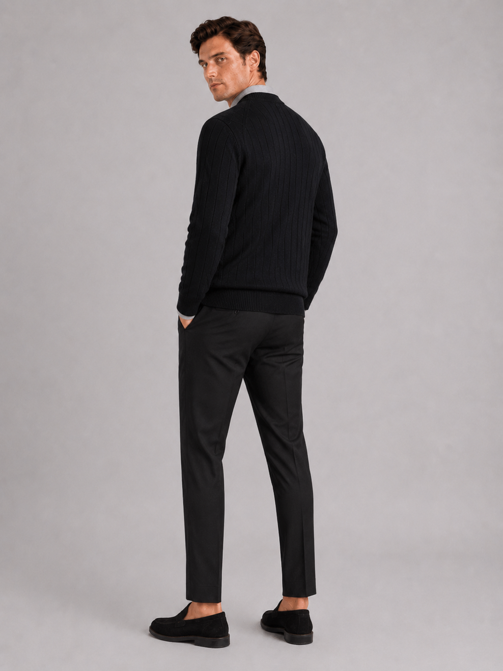 Men’s black knit cardigan sweater comfortable long sleeve layer for business casual outfits