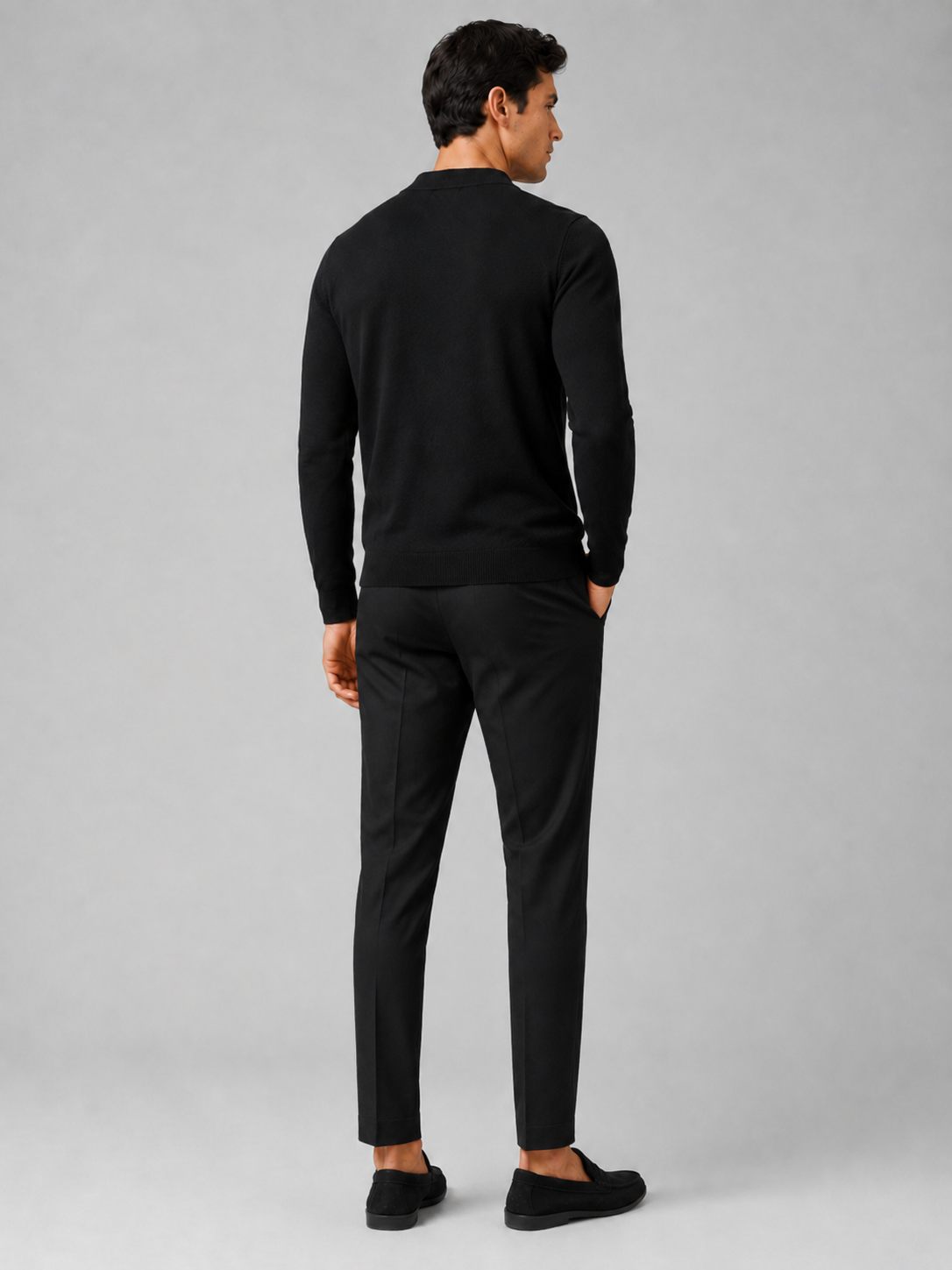 Men’s black knit cardigan sweater comfortable long sleeve layer for business casual outfits