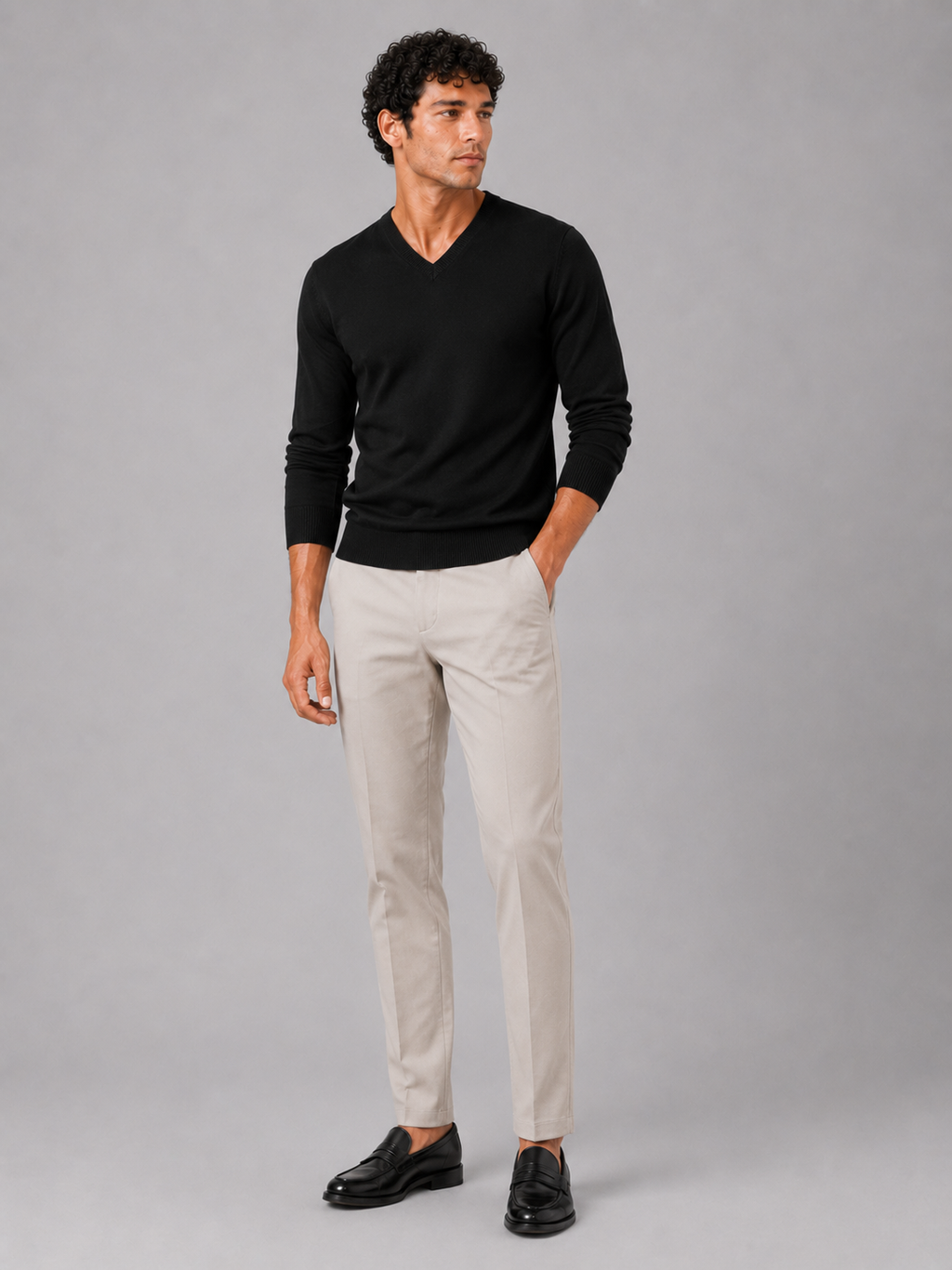 Black v neck sweater for men slim fit long sleeve pullover for everyday fall wear