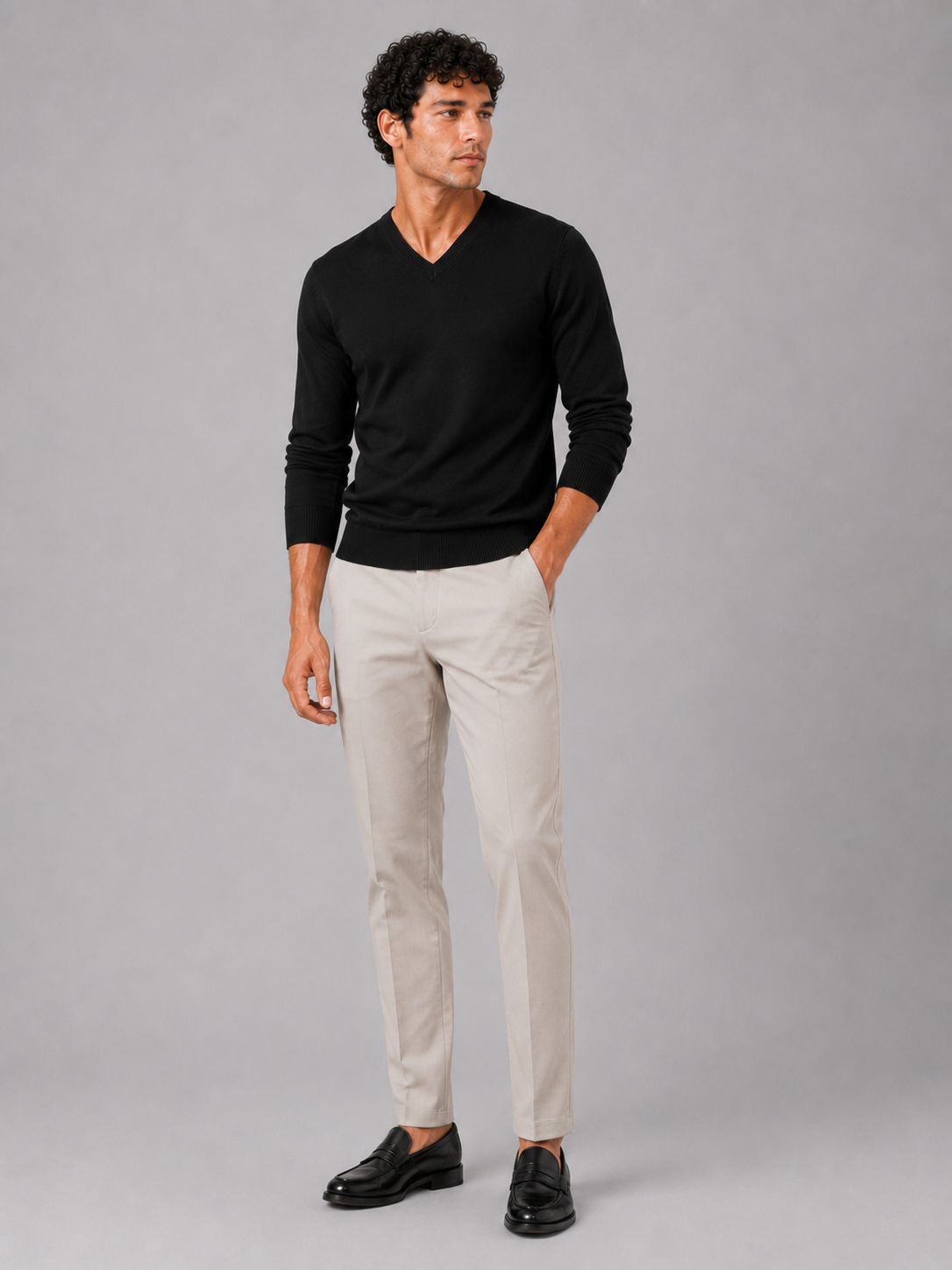 Black v neck sweater for men slim fit long sleeve pullover for everyday fall wear