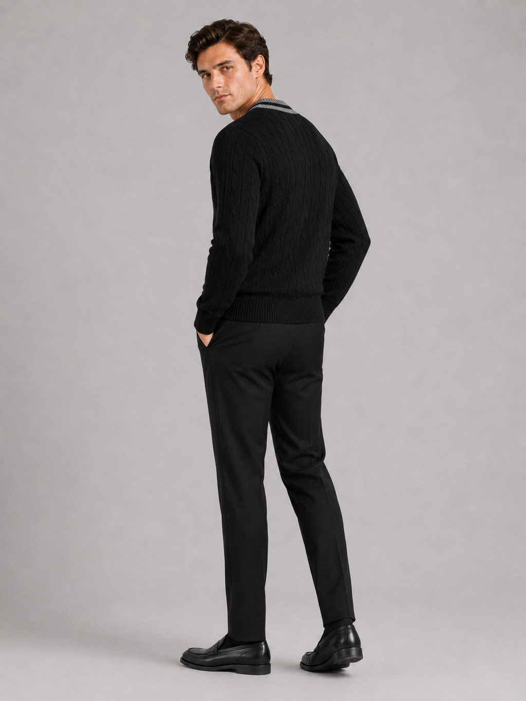 Men’s black knit pullover breathable warm sweater for fall winter everyday outfits