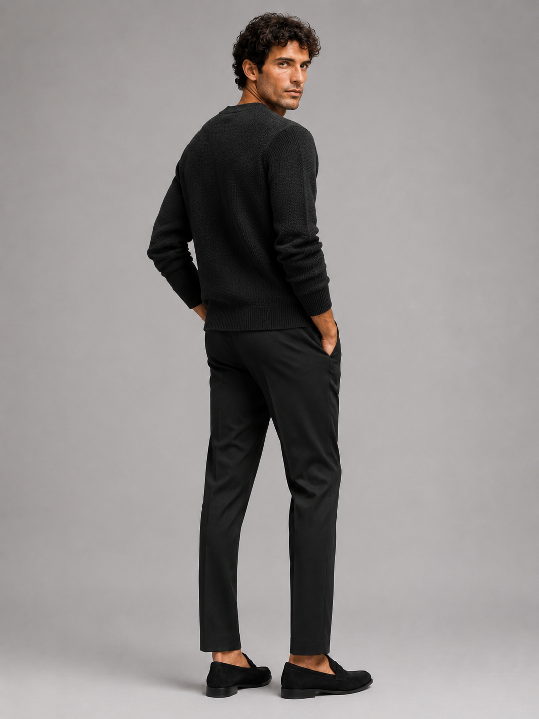 Black v neck sweater for men heavyweight pullover for fall winter everyday wear