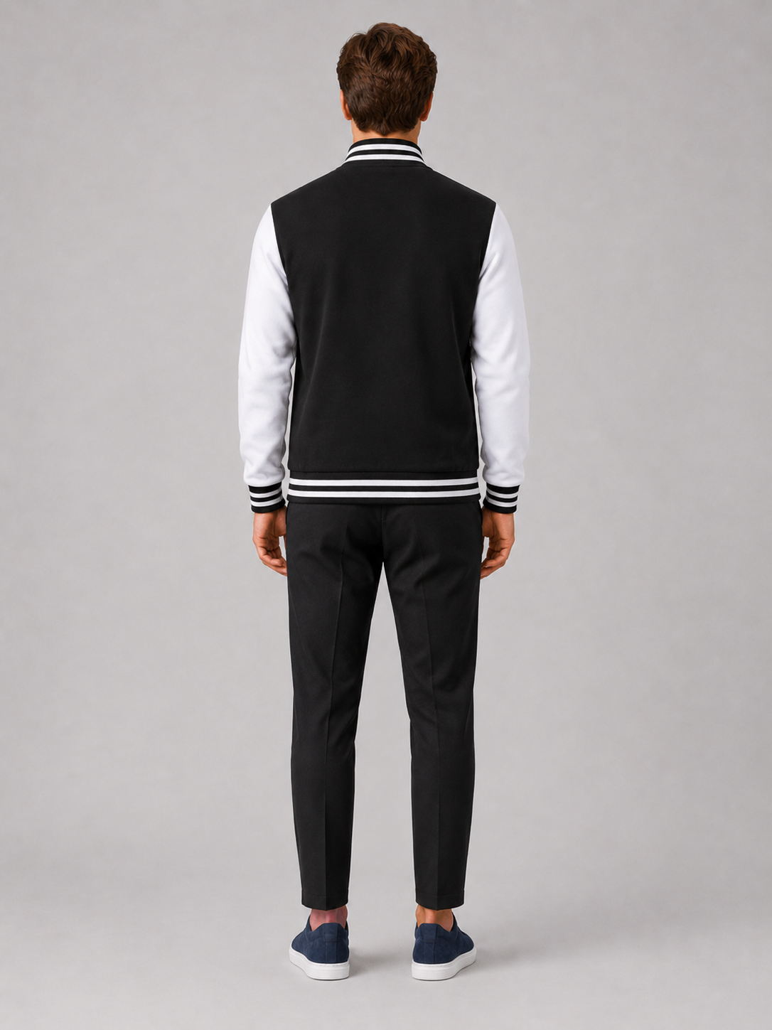 Men’s black color block baseball jacket comfortable fall winter layer for streetwear outfits