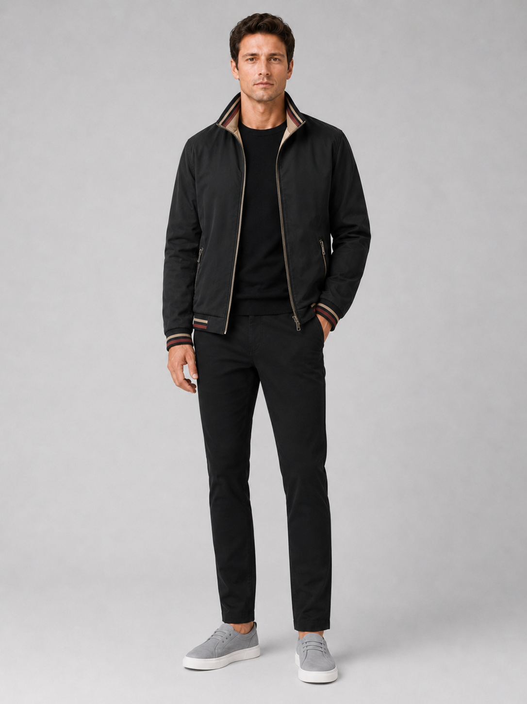 Black varsity jacket for men casual baseball style outerwear for everyday fall wear