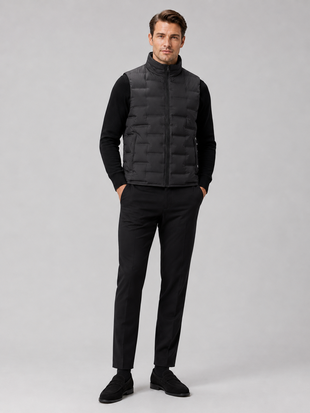 Black white duck down vest for men lightweight windproof waterproof puffer vest for everyday wear