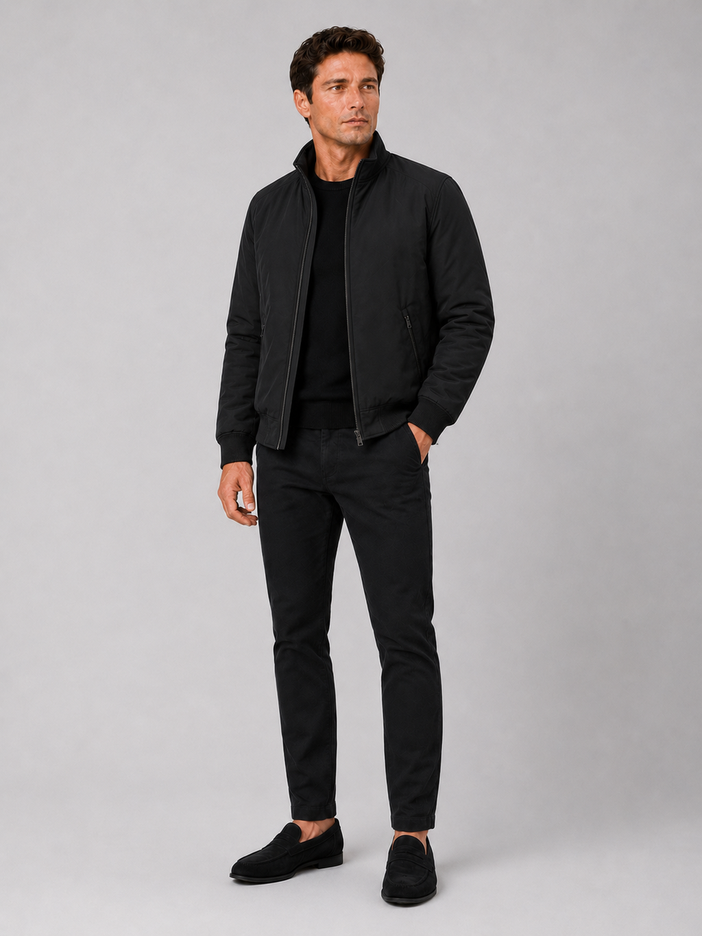Black warm winter jacket for men thick business casual coat for office and everyday wear