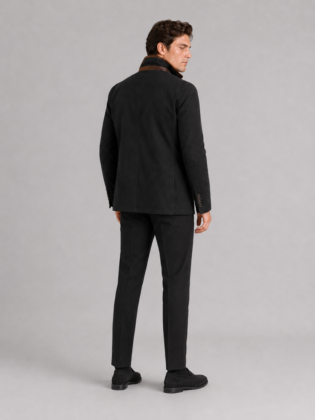 Men’s black lapel jacket lightweight fall layer with utility inspired workwear design