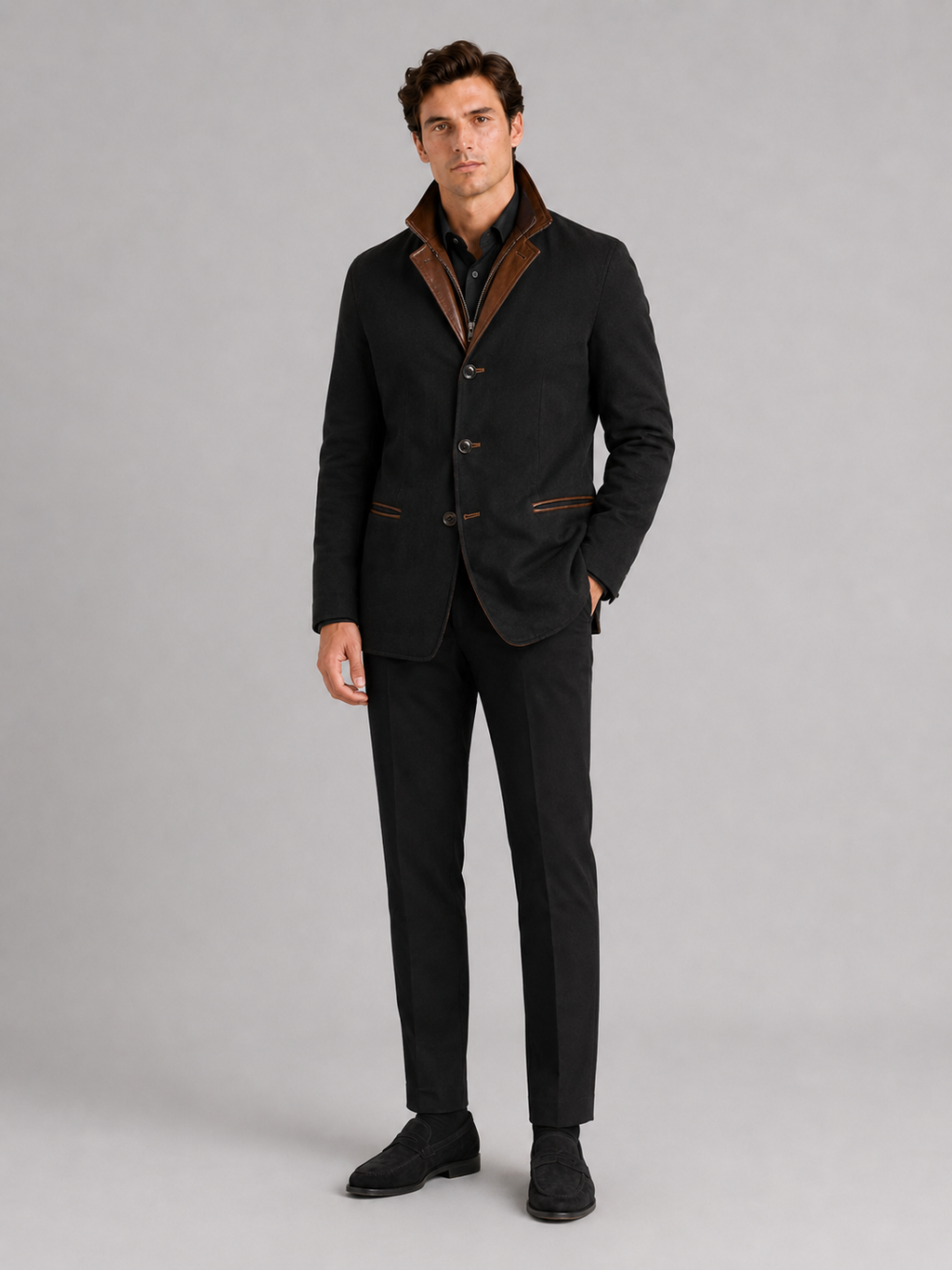 Black workwear jacket for men casual fall outerwear for everyday and streetwear outfits