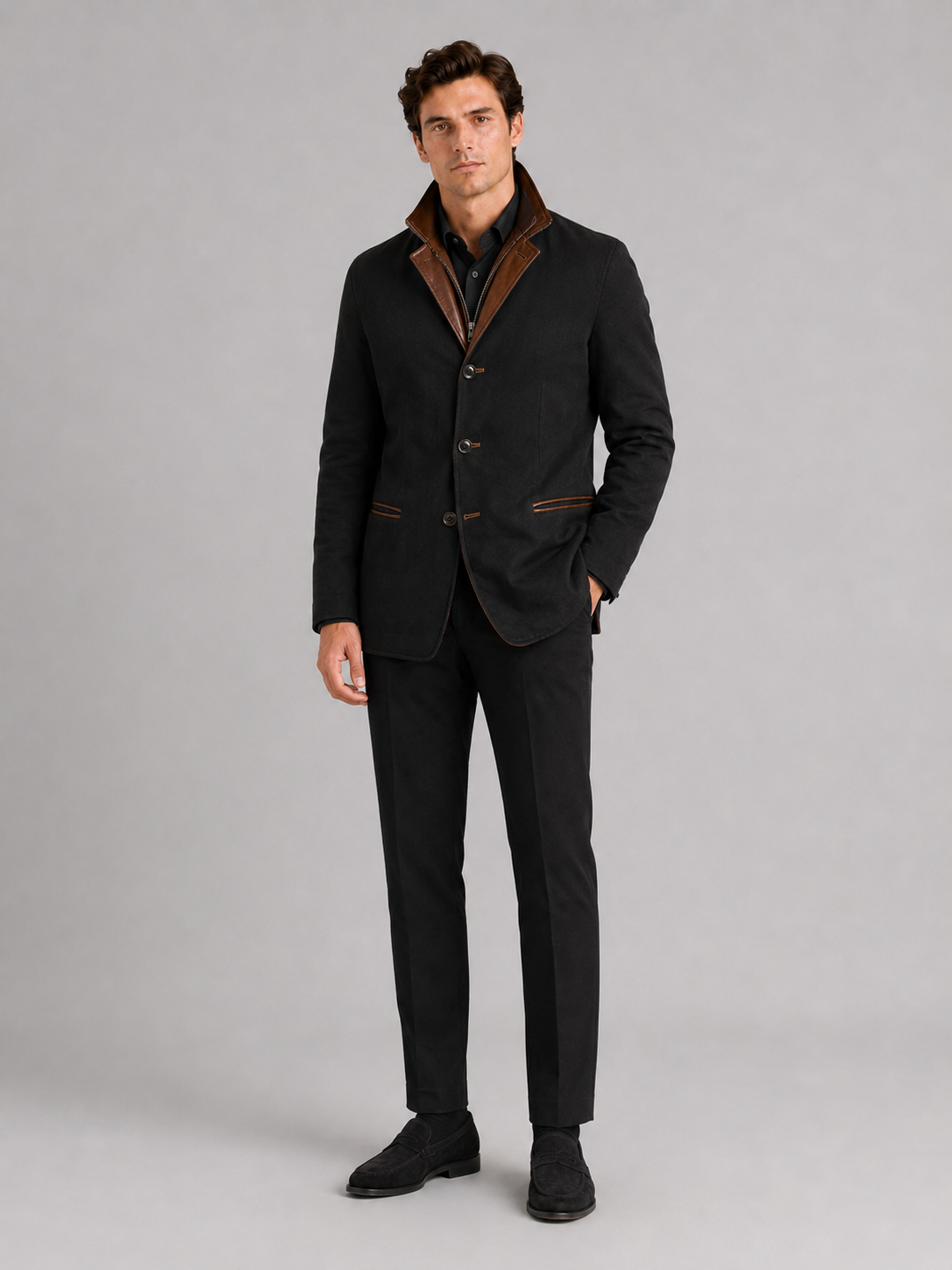 Black workwear jacket for men casual fall outerwear for everyday and streetwear outfits