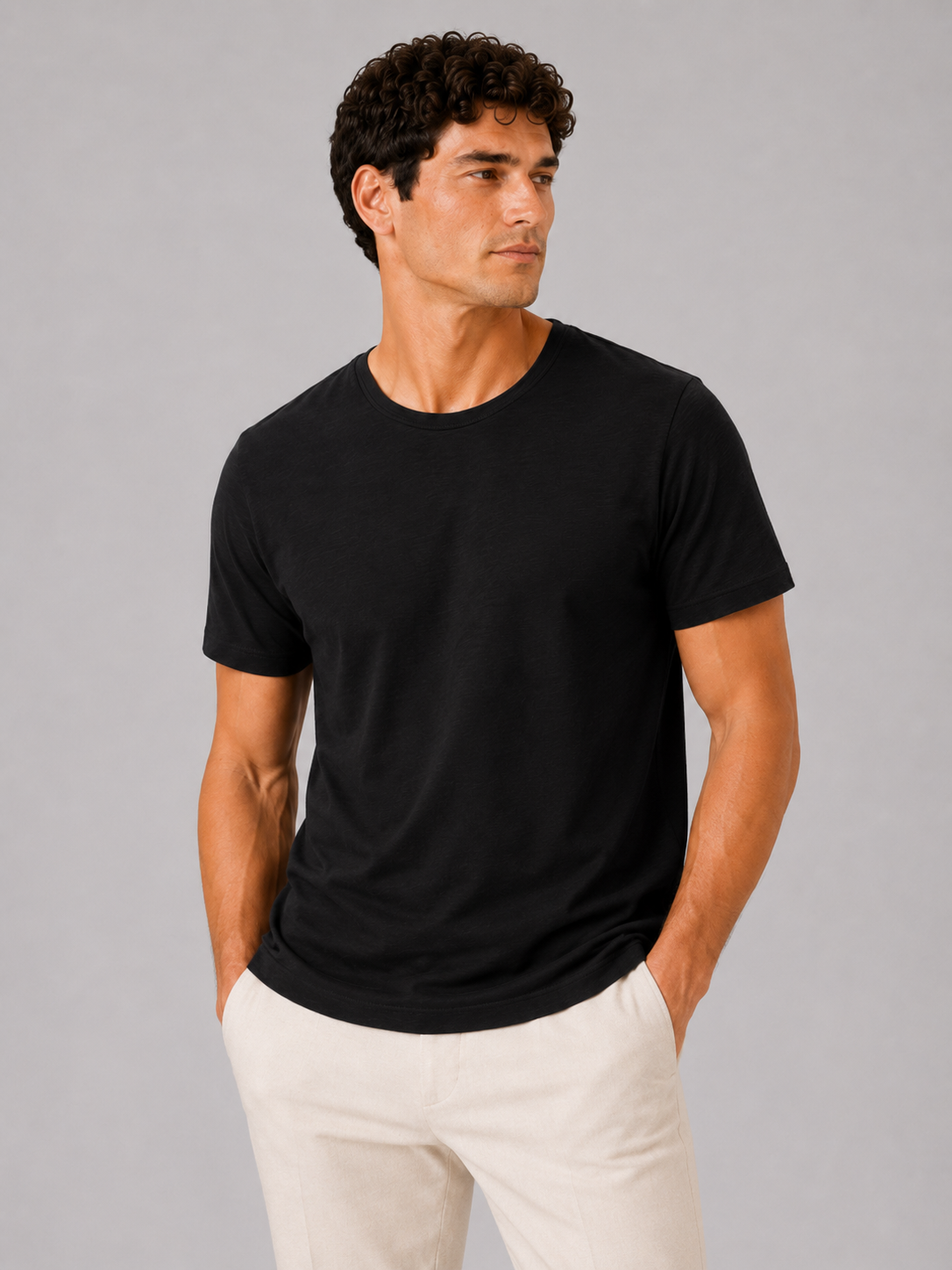 Men wearing black 100 percent cotton crew neck t shirt soft short sleeve summer casual style