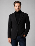 Men wearing black blazer slim fit single breasted solid color fall winter business casual style