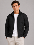 Men wearing black bomber jacket slim fit stand collar zip up fall casual travel style