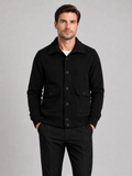 Men wearing black chore jacket button up windproof pocket casual winter fall outdoor style