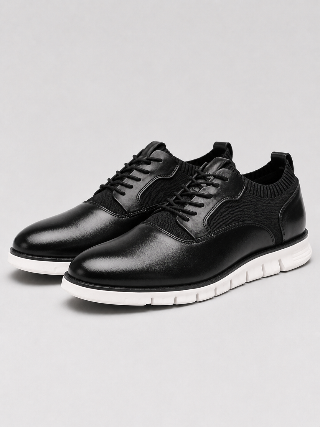 Black lace up dress shoes for men round toe non slip footwear for office and everyday wear