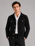 Men wearing black corduroy fall jacket slim fit long sleeve casual business casual style