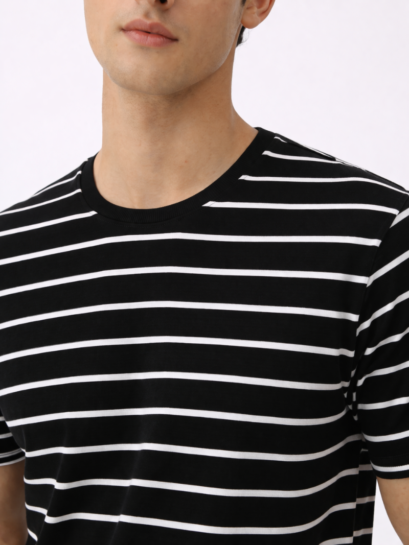 Men’s black and white striped t shirt soft cotton comfortable casual wear everyday essential