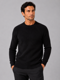 Men wearing black crew neck sweater slim fit thick long sleeve fall winter business casual style