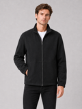 Men wearing black fall jacket stand collar zip up loose fit casual workwear style