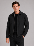 Men wearing black fleece lined fall jacket turn down collar thick warm winter business casual style