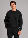 Men wearing black heavyweight crewneck sweater 100 percent cotton long sleeve fall casual style