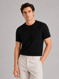 Men wearing black merino wool knit t shirt short sleeve crew neck lightweight summer style