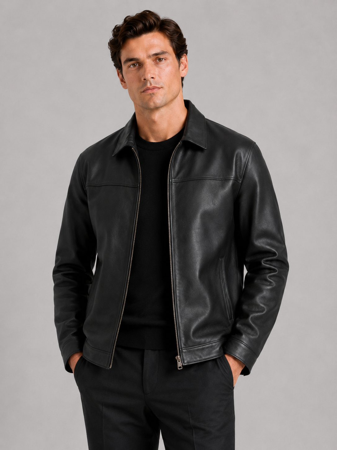 Men’s Leather Flight Jacket Zip-Up Loose Fit Spring Fall Jacket for Everyday and Streetwear