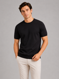 Men wearing black merino wool knit t shirt short sleeve crew neck lightweight summer style