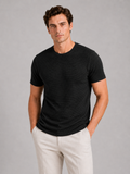 Men wearing black mesh crew neck t shirt breathable lightweight stretch summer casual style
