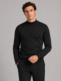 Men wearing black mock neck sweater slim fit knit pullover warm winter casual style