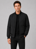 Men wearing black padded baseball jacket cotton warm fall winter casual style