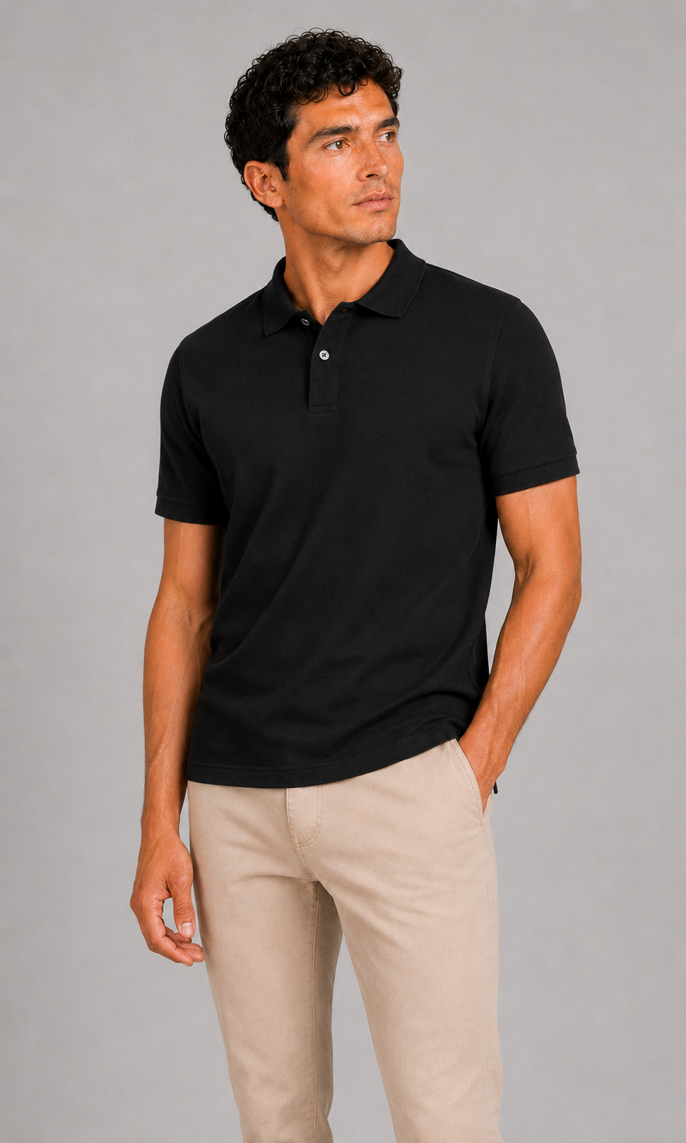 Men wearing black silk touch polo shirt breathable short sleeve summer business casual style