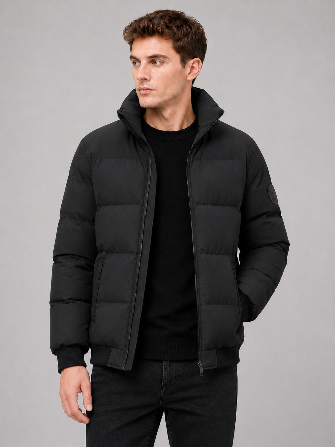 Men’s Puffer Jacket Thick Warm Solid Color Zip-Up Winter Casual Coat for Everyday Wear