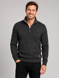 Men wearing black quarter zip sweater stand collar long sleeve fall sportswear casual style